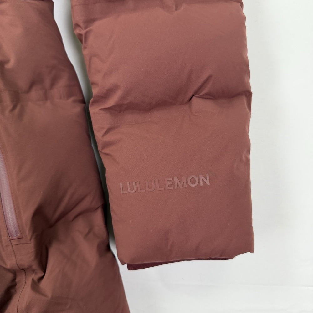 Lululemon Long Puffer Coat Women's 6 Burgundy Goose Down Hooded Winter Parka - Picture 5 of 16